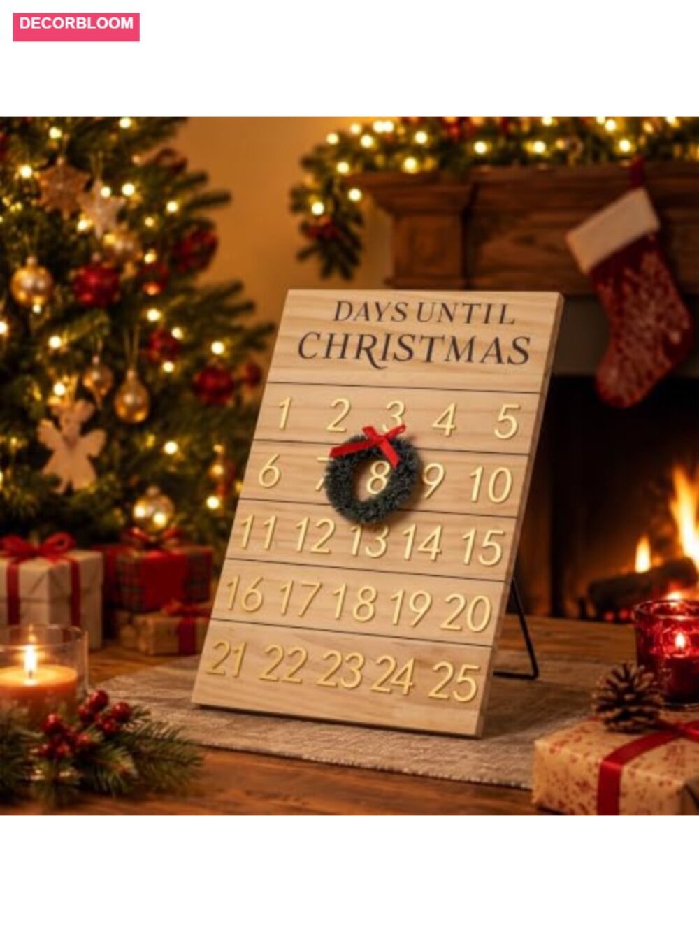 Wooden Christmas Countdown Calendar Days Until Christmas Sign Wreath Marker